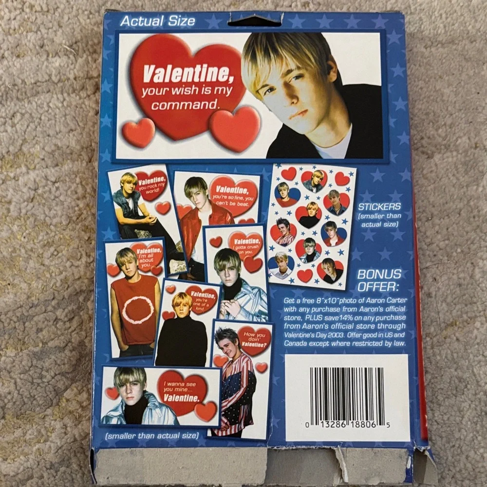 Aaron Carter 2003 Calendar, Valentines, and Postcard Bundle